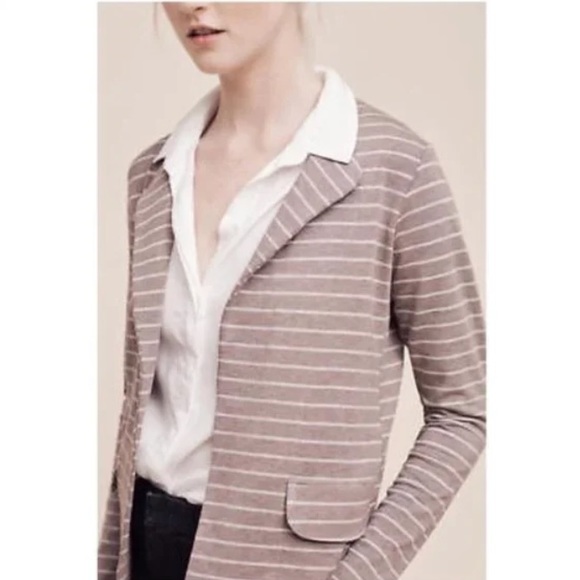 Anthropologie Taupe Cream Knit Striped Blazer Jacket Dolan Left Coast Sz M - Picture 3 of 13